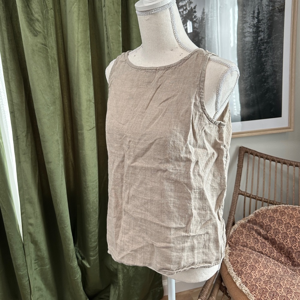Beige Sleeveless Linen Top